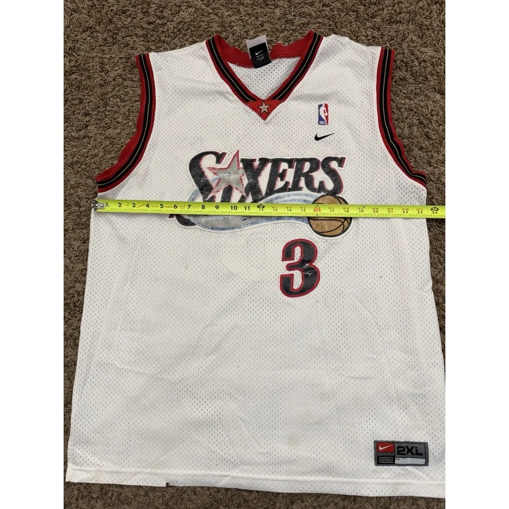 Vintage Nike Team Allen Iverson 76ers Jersey White 3 Stitched Mens Size 2XL